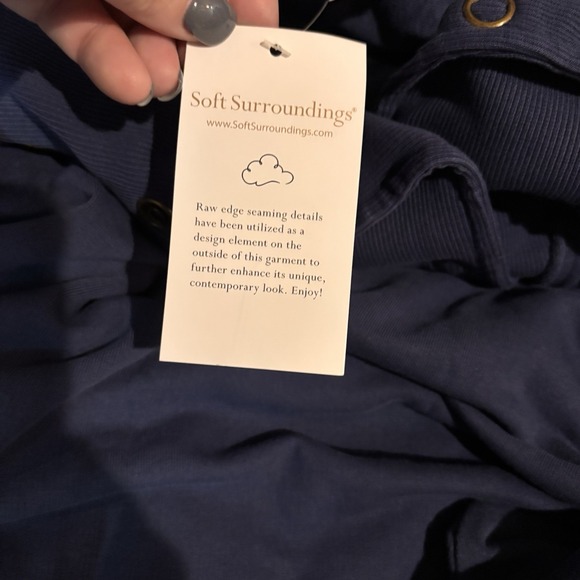 Soft Surroundings Navy Snap Neck Tunic Sweatshirt Top Plus Size 2X Raw Edge NWT - Picture 5 of 5